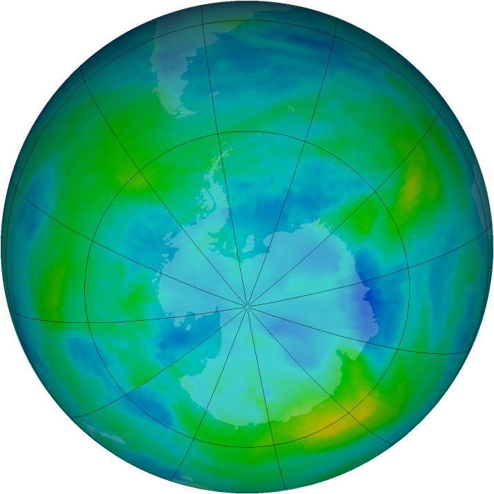 Antarctic ozone map for 15 April 1992